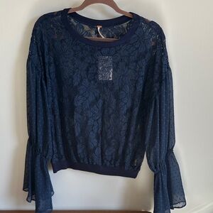 Free People Midnight Blue Lace Blouse